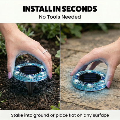 Solar Outdoor Mosaic Disk Lights, Waterproof Decorative Pathway LED Light, Auto On/Off-tss