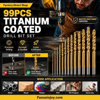 🔥High-efficiency tool favored by veteran craftsmen!Factory Outlet-99pcs Titanium Coated Drill Bit Set