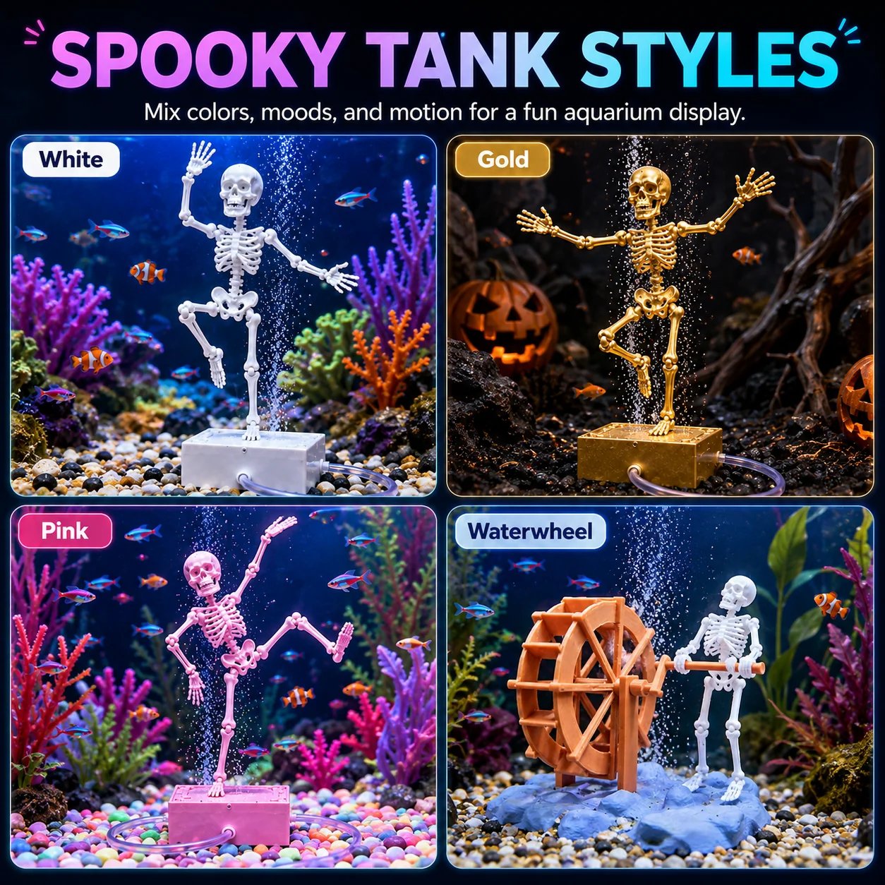 ☠️🫧Dancing Skeleton Bubble Aquarium Ornament