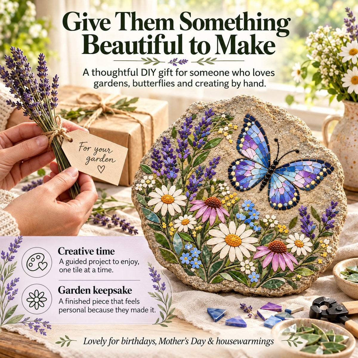 🦋 Butterfly Wildflower Mosaic DIY Kit | Complete Guided Craft Set