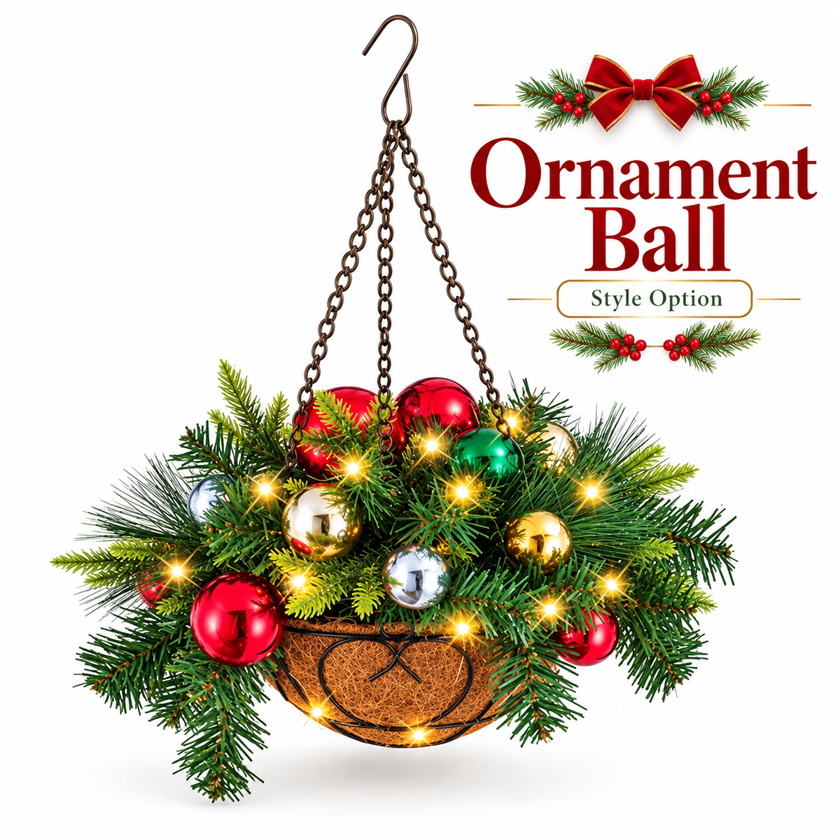 🎄 Last Day 50% OFF 🏆 Pre-Lit Christmas Hanging Basket | Pre-lit, weather-resistant, and zero maintenance🏆