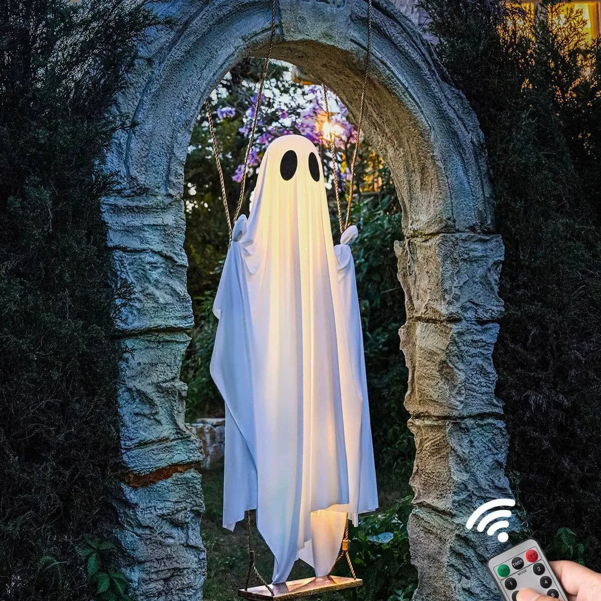 Giant Light-Up Halloween Ghost Swing – Interactive Outdoor Yard Decoration