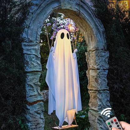 Giant Light-Up Halloween Ghost Swing – Interactive Outdoor Yard Decoration