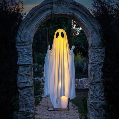 Giant Light-Up Halloween Ghost Swing – Interactive Outdoor Yard Decoration