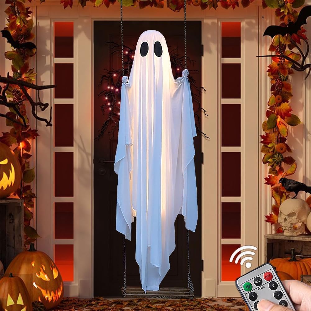 Giant Light-Up Halloween Ghost Swing – Interactive Outdoor Yard Decoration