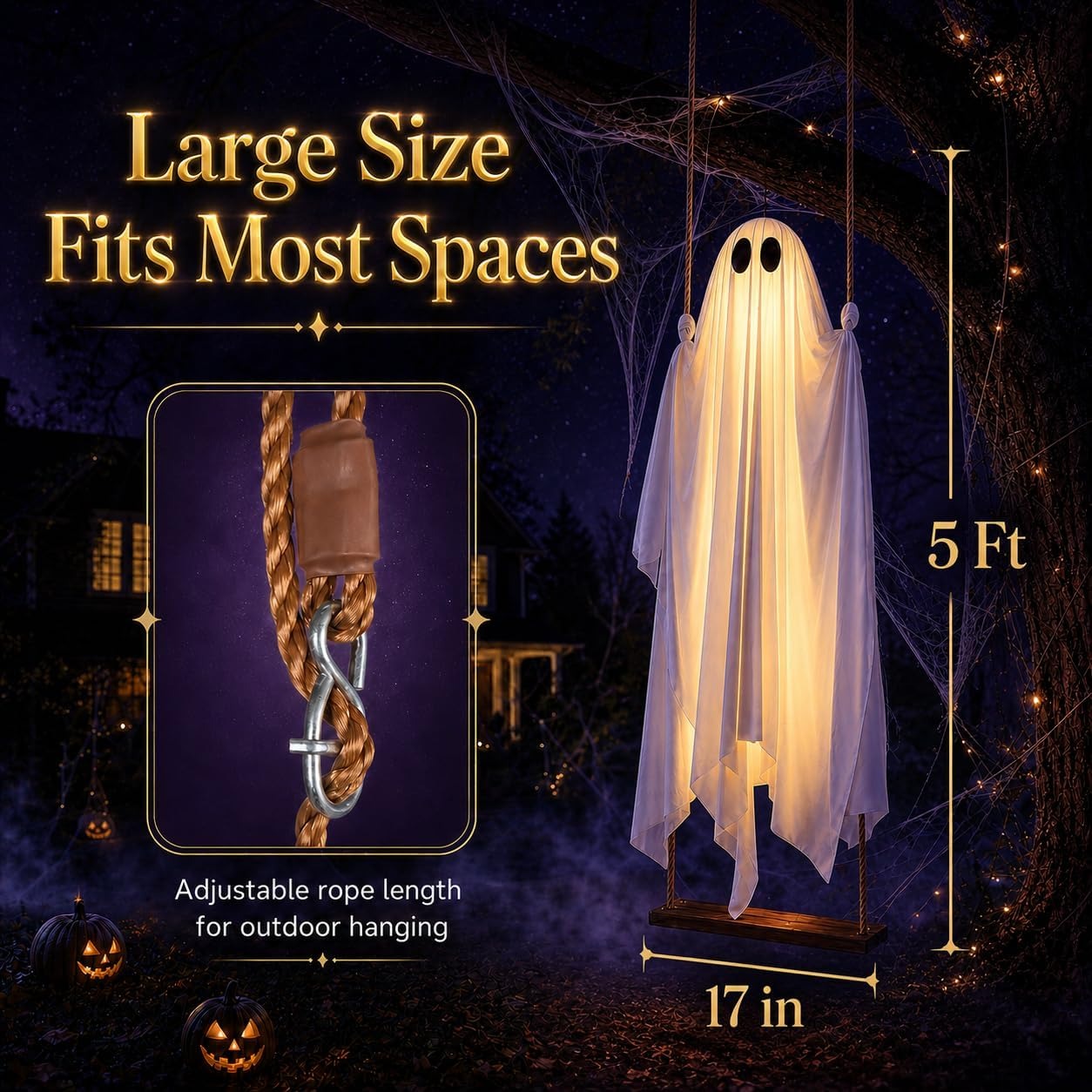 Giant Light-Up Halloween Ghost Swing – Interactive Outdoor Yard Decoration