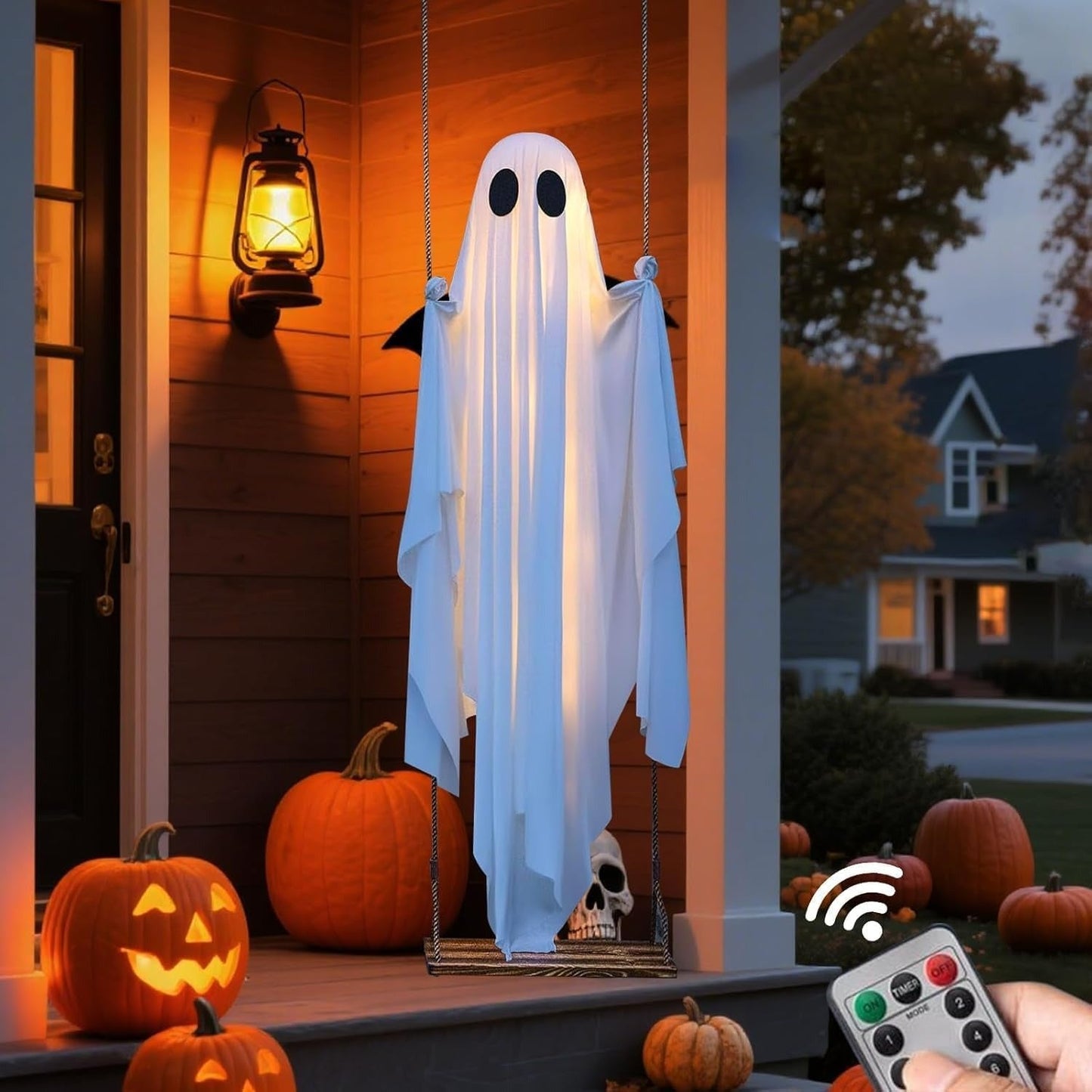 Giant Light-Up Halloween Ghost Swing – Interactive Outdoor Yard Decoration