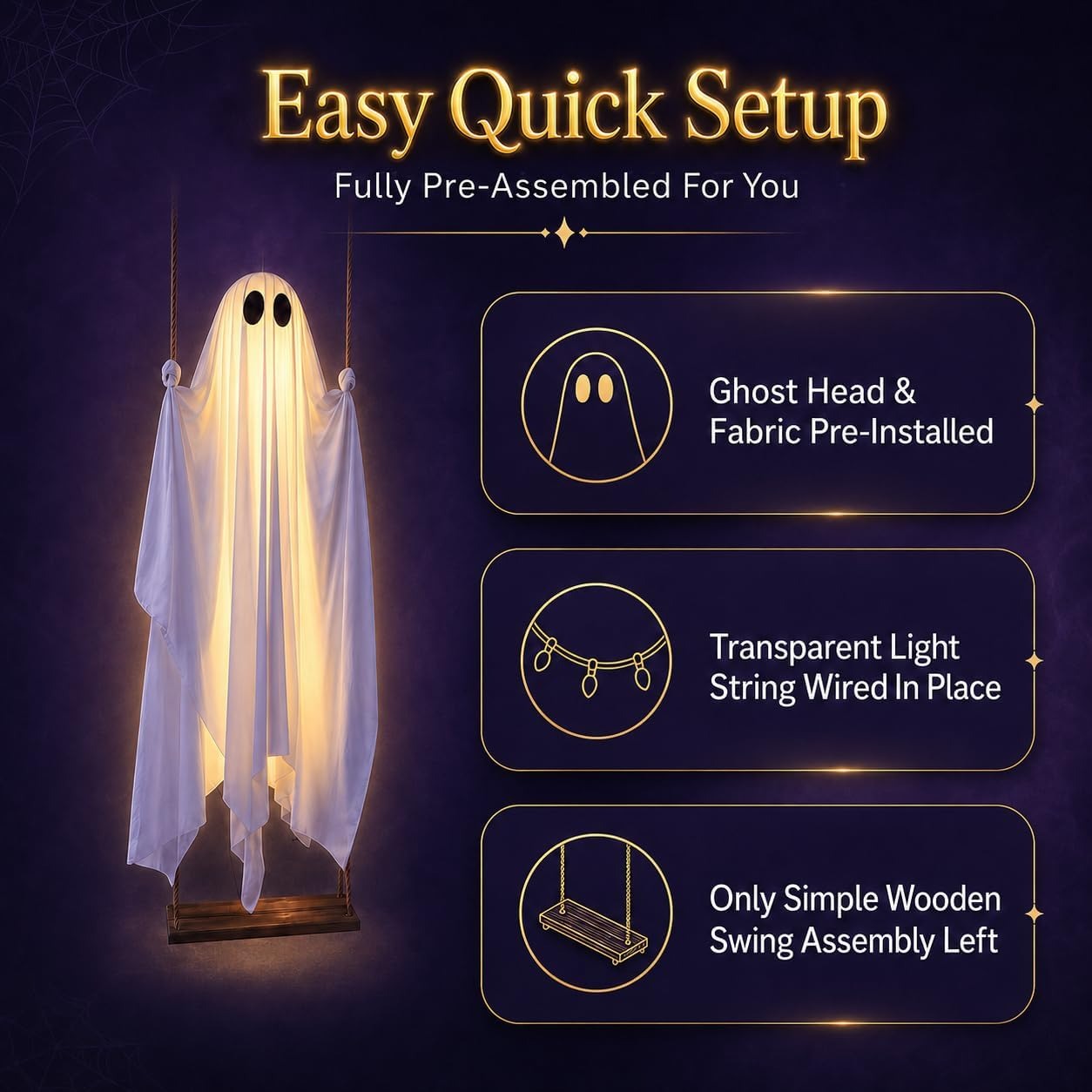 Giant Light-Up Halloween Ghost Swing – Interactive Outdoor Yard Decoration