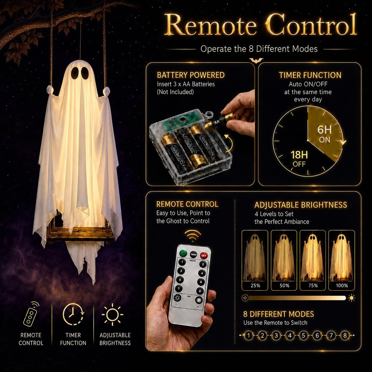 Giant Light-Up Halloween Ghost Swing – Interactive Outdoor Yard Decoration