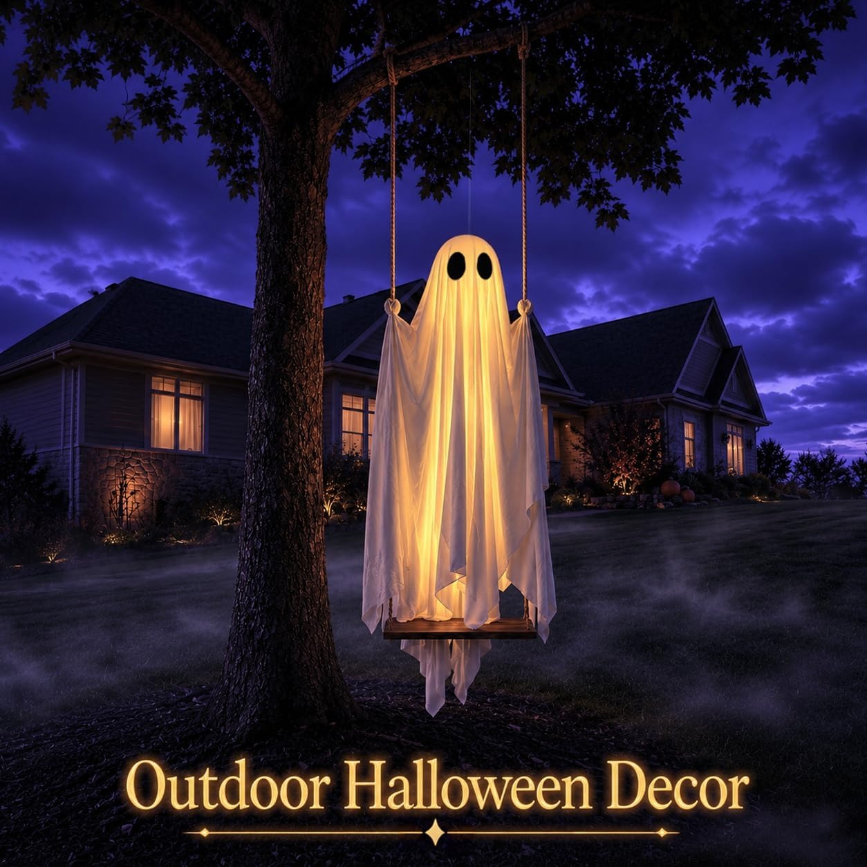 Giant Light-Up Halloween Ghost Swing – Interactive Outdoor Yard Decoration
