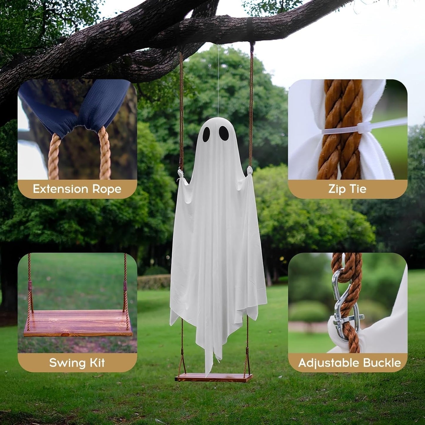 Giant Light-Up Halloween Ghost Swing – Interactive Outdoor Yard Decoration