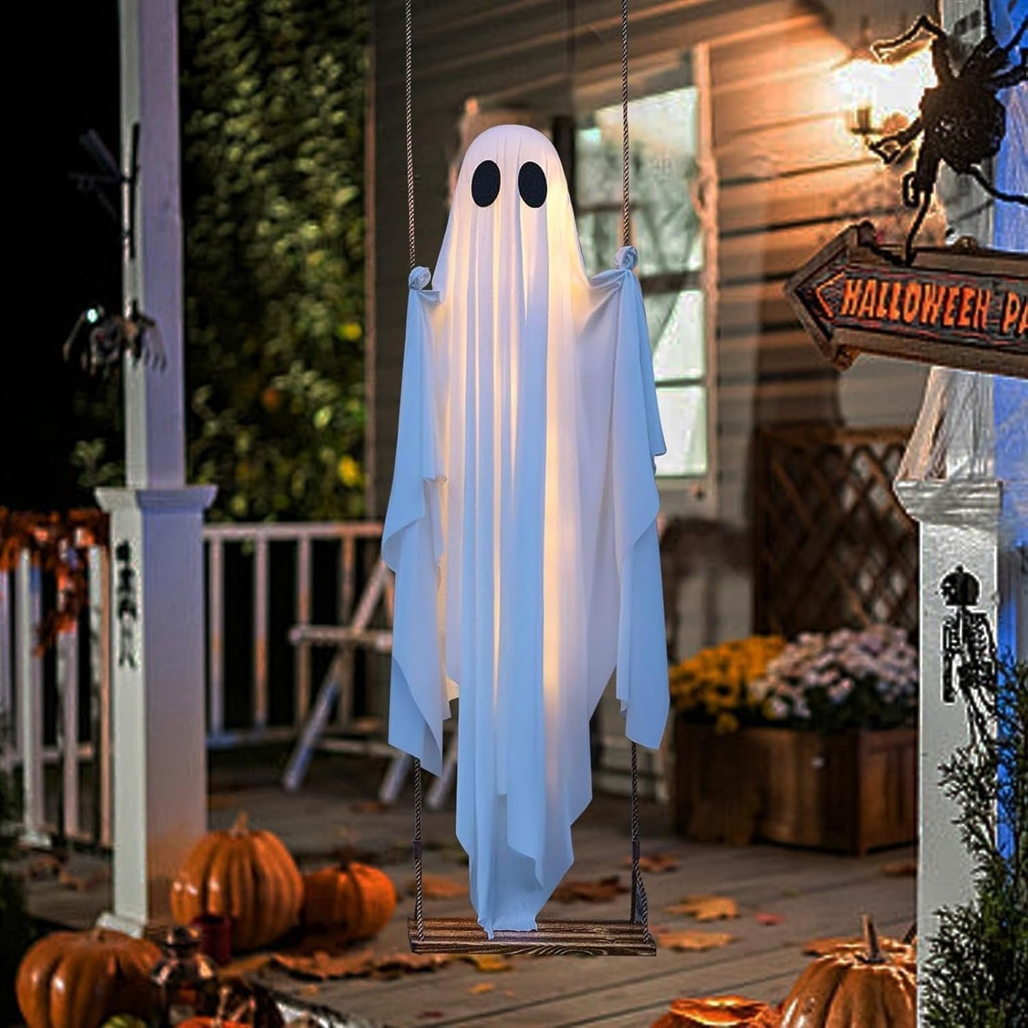 Giant Light-Up Halloween Ghost Swing – Interactive Outdoor Yard Decoration