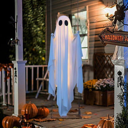 Giant Light-Up Halloween Ghost Swing – Interactive Outdoor Yard Decoration