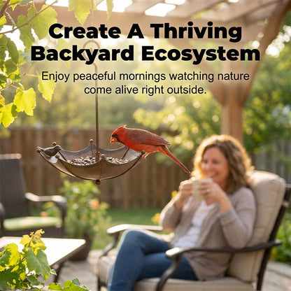 🐦 LIMITED-TIME 40% OFF! ✨ Hanging Umbrella Bird Feeder & Bath – Dual-Use, Rust-Resistant, Vintage Garden Decor ☂️