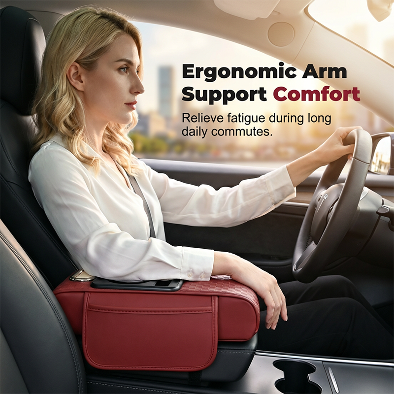 Car Armrest Cushion,5-in-1 Center Console Cover with 2 Storage Bags Cup Holder, Tissue Box Slot, Phone Slot for Sedans, Car Accessories Interior Organizers