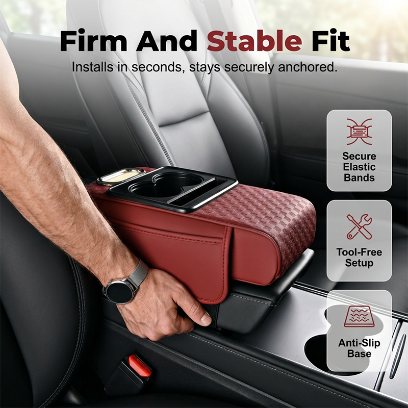 Car Armrest Cushion,5-in-1 Center Console Cover with 2 Storage Bags Cup Holder, Tissue Box Slot, Phone Slot for Sedans, Car Accessories Interior Organizers