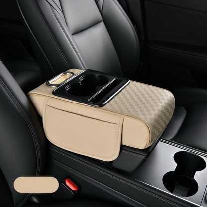 Car Armrest Cushion,5-in-1 Center Console Cover with 2 Storage Bags Cup Holder, Tissue Box Slot, Phone Slot for Sedans, Car Accessories Interior Organizers